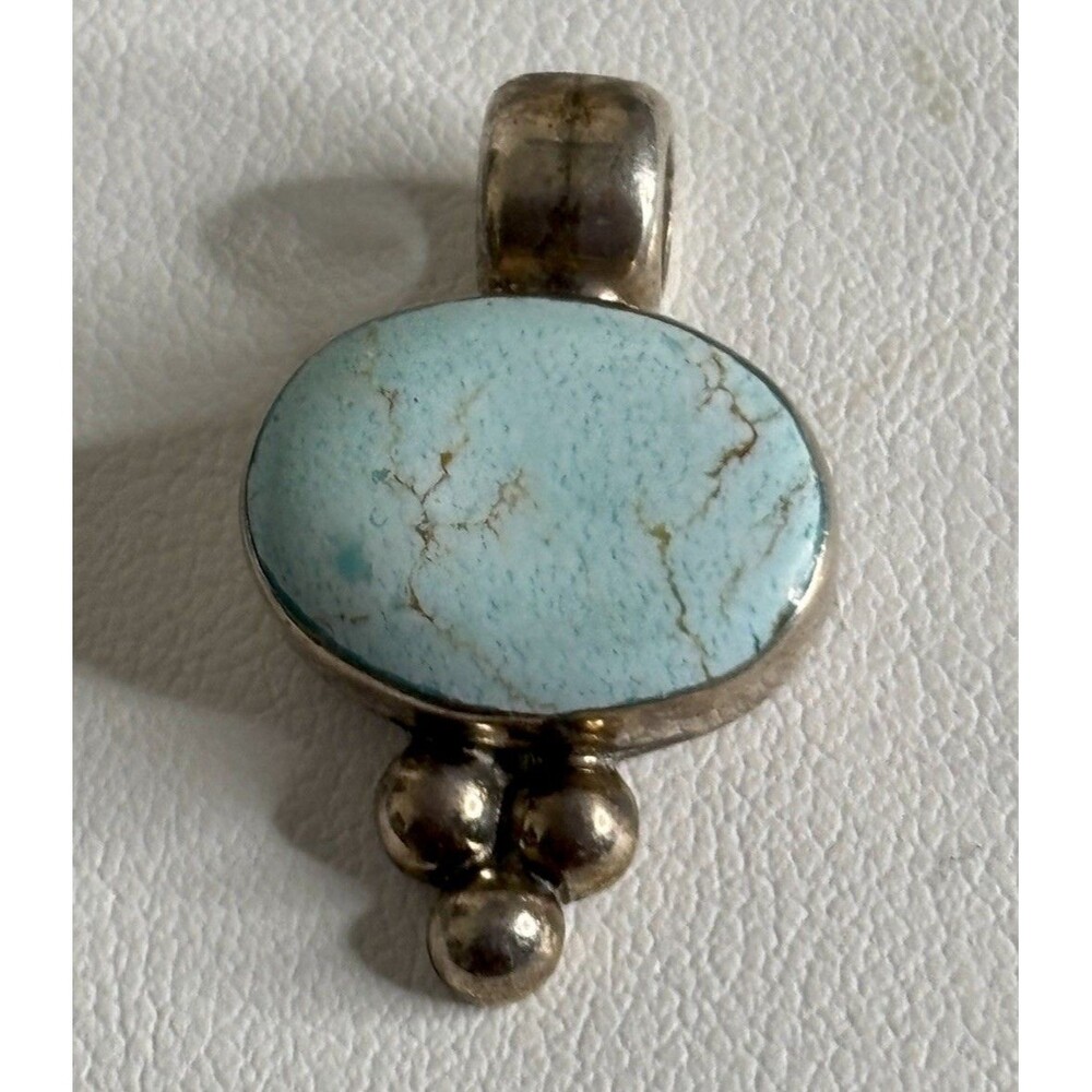 Vintage Sterling Silver ATI Mexico Turquoise Pendant Retro Beaded 5.69 Grams